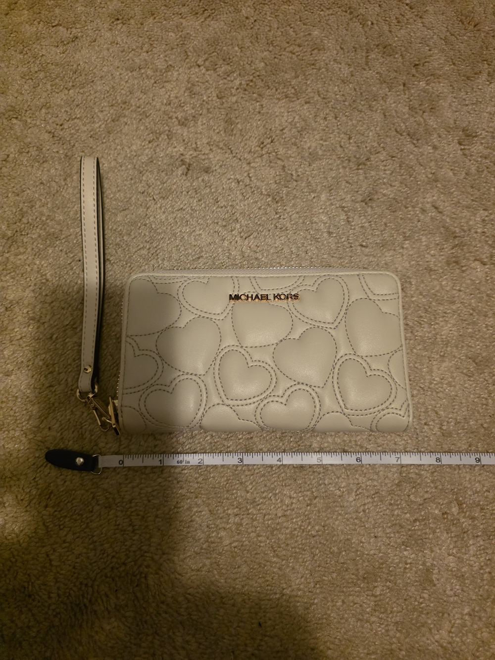 Michael Kors Cream Heart-Quilted Wristlet Clutch with Gold Logo